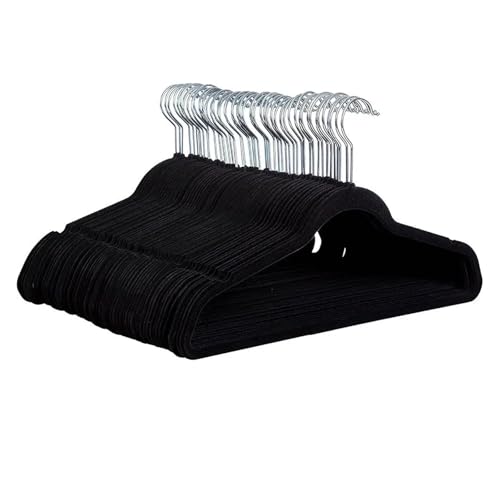 SDGBCXD Garderobenständer, rutschfeste Kleiderbügel aus Samt, ultradünn, platzsparend, drehbarer Haken, starker Kleiderbügel(Black) von SDGBCXD