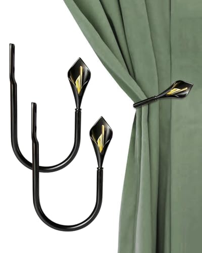 Calla Lily Raffhalter für Vorhänge, Metall, Wandmontage, dekorative Halterungen für Vorhänge und Vorhänge, robuste Haken zum Zurückziehen, Schwarz von SDGINA