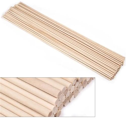 Holzstäbchen zum Basteln Runder Holzstab for Basteln von Lebensmitteln, Eis am Stiel und Modellbau, Kuchendübel, DIY-Dübel, Gebäudemodell, Holzbearbeitungswerkzeug(3x100mm 50pcs) von SDIUAKBV