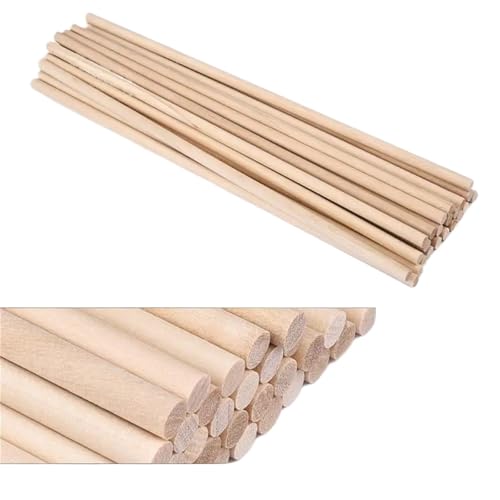 Holzstäbchen zum Basteln Runder Holzstab for Basteln von Lebensmitteln, Eis am Stiel und Modellbau, Kuchendübel, DIY-Dübel, Gebäudemodell, Holzbearbeitungswerkzeug(5x200 mm 50 pcs) von SDIUAKBV