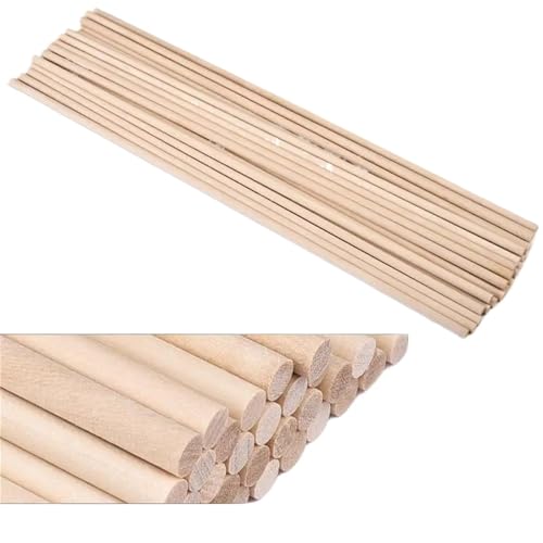 Holzstäbchen zum Basteln Runder Holzstab for Basteln von Lebensmitteln, Eis am Stiel und Modellbau, Kuchendübel, DIY-Dübel, Gebäudemodell, Holzbearbeitungswerkzeug(5x300 mm 50 pcs) von SDIUAKBV