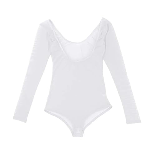 SDIUAKBV Ballettanzug Damen Einteiliger Trikotanzug aus Netzstoff mit geöffneter Brust und Langen Ärmeln, Kostümzubehör, Damen-Bodysuit, Unterhemd, Ballett-Tanztrikot(White) von SDIUAKBV