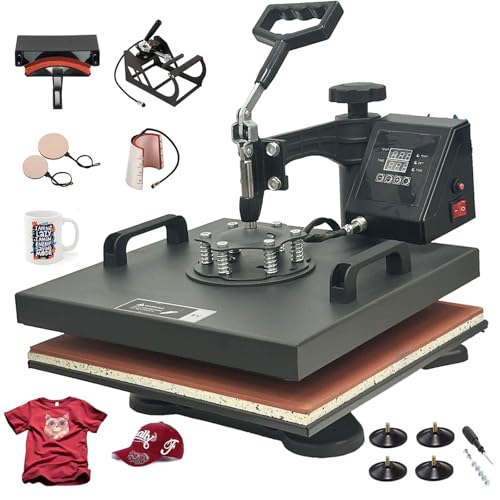 38x38cm 5in1 Heat Press Machine Transferpresse Hitzepresse Heißpresse Maschine 360 Grad Drehung Mulitifunktional Textilpresse für T-Shirts Becher Platten Kappe von SDKEHUI