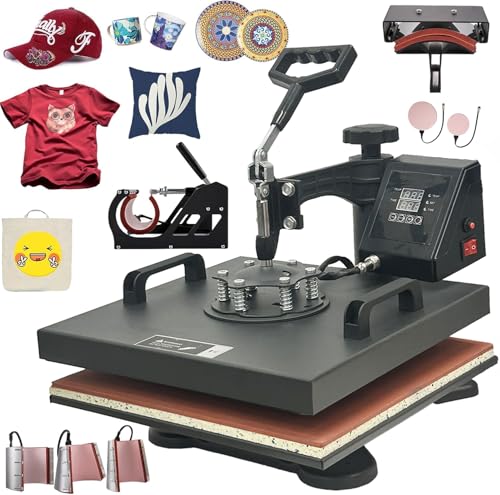 Hitzepresse Heißpresse Maschine 38x38cm 8in1 Heat Press Machine Transferpresse 360 Grad Drehung Mulitifunktional Textilpresse für T-Shirts Becher Platten Kappe von SDKEHUI