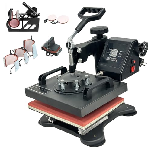 SDKEHUI Hitzepresse Transferpresse Schwarz 25x30cm,8'in'1 Multifunktionsgerät Heißpresse Maschine, Textilpresse Sublimation T-Shirtpresse Tasse Hut Teller 360-Grad-Drehbar, Keine Montage Erforderlich von SDKEHUI