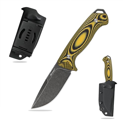 SDOKEDC DC53 Stahl messer Feststehende Klinge G10 Griff mit Kydex Scheide für Männer EDC Camping Survival Outdoor (Schwarzer Stein wash+gelber Griff) von SDOKEDC