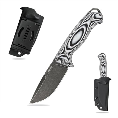 SDOKEDC DC53 Stahl messer Feststehende Klinge G10 Griff mit Kydex Scheide für Männer EDC Camping Survival Outdoor (Schwarzer Stein wash+grauer Griff) von SDOKEDC