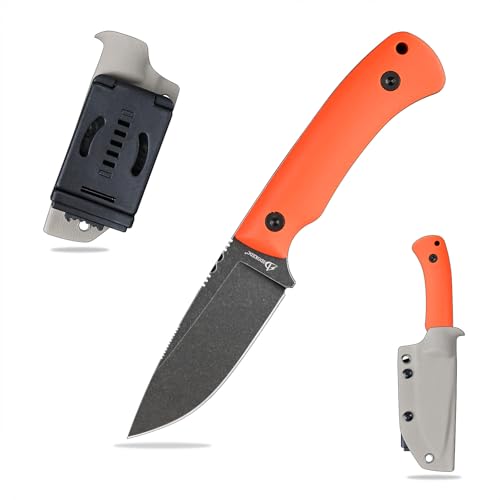 SDOKEDC DC53 Stahl messer Feststehende Klinge Micarta Griff mit Kydex Scheide für Männer Outdoor Camping EDC Survival Jagdmesser (Black Stone Wash+Orange G10 Griff) von SDOKEDC