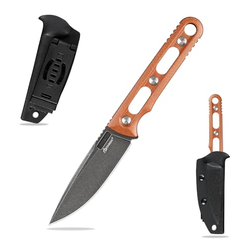 SDOKEDC DC53 Stahl messer Feststehende Klinge mit Kydex Scheide Micarta Griff Jagdmesser für Männer EDC Camping Survival Outdoor (Schwarze Steinwäsche + braune Griffe) von SDOKEDC