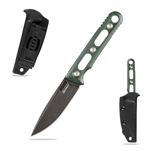 SDOKEDC DC53 Stahl messer Feststehende Klinge mit Kydex Scheide Micarta Griff Jagdmesser für Männer EDC Camping Survival Outdoor (Schwarze Steinwäsche + grüner Griff) von SDOKEDC