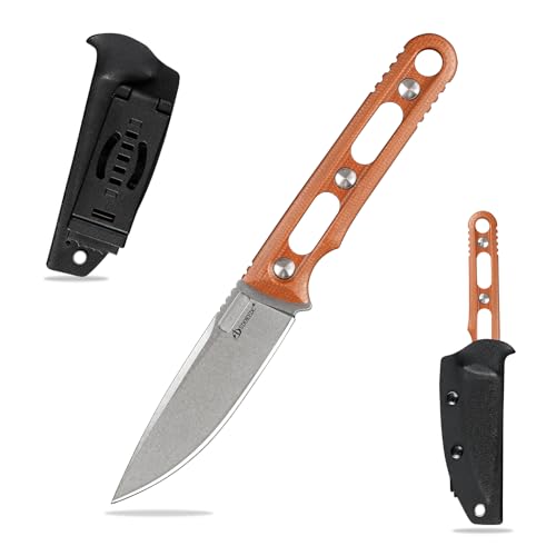 SDOKEDC DC53 Stahl messer Feststehende Klinge mit Kydex Scheide Micarta Griff Jagdmesser für Männer EDC Camping Survival Outdoor (Weiße Steinwäsche + braune Griffe) von SDOKEDC