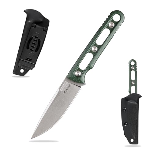 SDOKEDC DC53 Stahl messer Feststehende Klinge mit Kydex Scheide Micarta Griff Jagdmesser für Männer EDC Camping Survival Outdoor (Weiße Steinwäsche + grüner Griff) von SDOKEDC
