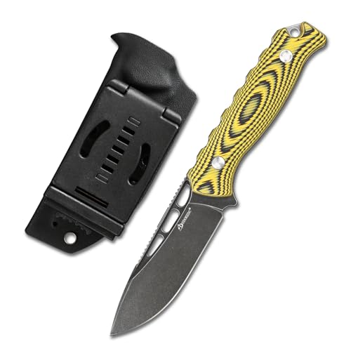 SDOKEDC DC53 Stahl messer Feststehende Klinge mit Kydex Scheide für Männer EDC Survival Outdoor Camping (Schwarz/Gelb) von SDOKEDC