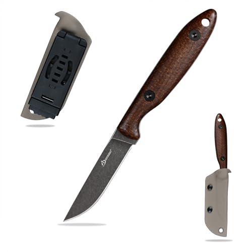 SDOKEDC DC53 Stahl messer Feststehende Klinge mit Micarta Griff & Kydex Scheide Jagdmesser für Männer EDC Outdoor Camping Survival (schwarz & Braun Micarta) von SDOKEDC