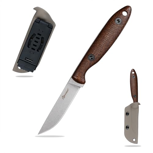 SDOKEDC DC53 Stahl messer Feststehende Klinge mit Micarta Griff & Kydex Scheide Jagdmesser für Männer EDC Outdoor Camping Survival (weiß & Braun Micarta) von SDOKEDC