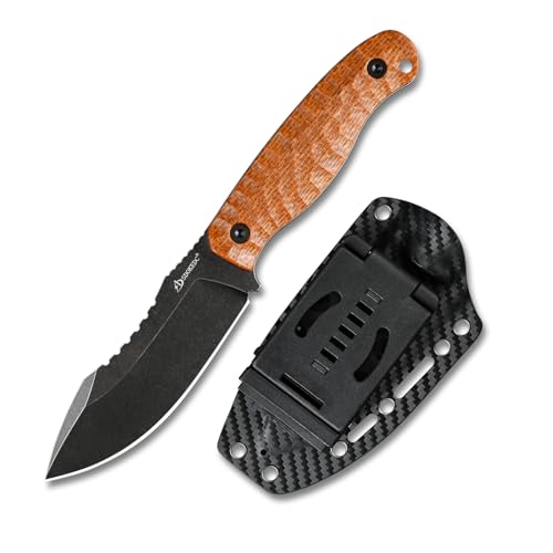 SDOKEDC DC53 Stahl outdoor Messer Feststehende Klinge Micarta Griff Jagdmesser mit Kydex Scheide für Männer Camping Survival EDC Bushcraft Angel (Schwarz/Gelb) von SDOKEDC
