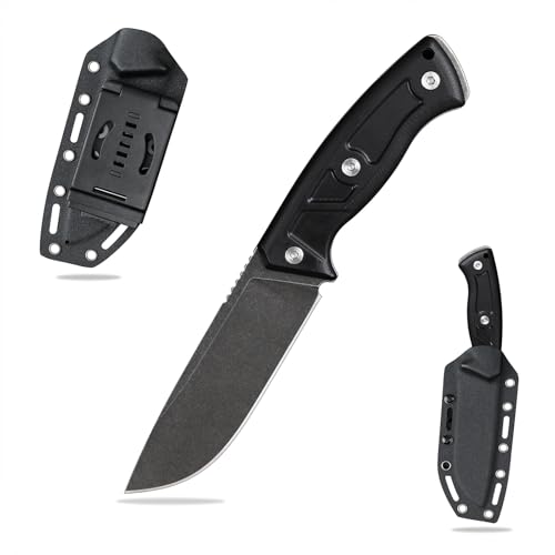 SDOKEDC Feststehende Outdoor Messer 12cm Jagdmesser aus G10 Griff 14C28N Stahl Klinge für Männer EDC Camping Survival (Schwarze Steinwäsche + schwarzer Griff) von SDOKEDC
