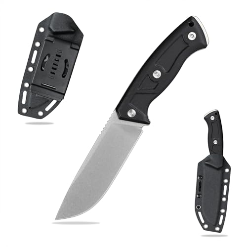 SDOKEDC Feststehende Outdoor Messer 12cm Jagdmesser aus G10 Griff 14C28N Stahl Klinge für Männer EDC Camping Survival (Weiße Steinwäsche + schwarzer Griff) von SDOKEDC