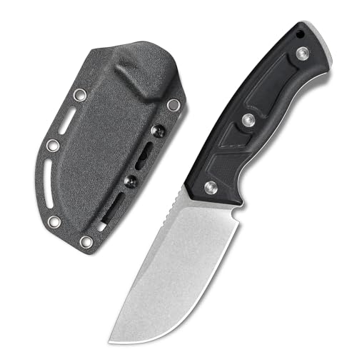 SDOKEDC Feststehende Outdoor Messer Jagdmesser aus G10 Griff 14C28N Stahl Klinge für Männer EDC Camping Survival (Weiße Steinwäsche + schwarzer Griff) von SDOKEDC