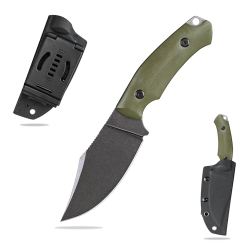 SDOKEDC Feststehende Outdoor Messer Jagdmesser aus G10 Griff 14C28N Stahl Klinge für Männer EDC Outdoor Camping Survival (Black stone wash+green G10 Griff) von SDOKEDC