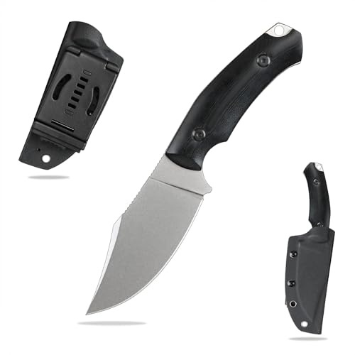 SDOKEDC Feststehende Outdoor Messer Jagdmesser aus G10 Griff 14C28N Stahl Klinge für Männer EDC Outdoor Camping Survival (White stone wash+black G10 Griff) von SDOKEDC