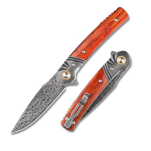 SDOKEDC knives Damastmesser Outdoor Taschenmesser klappmesser für Männer EDC Survival Camping Messer，Angelmesser，Scharfe messer，Bushcraft messer，rettungsmesser (Schwarzer Stahlkopf) von SDOKEDC