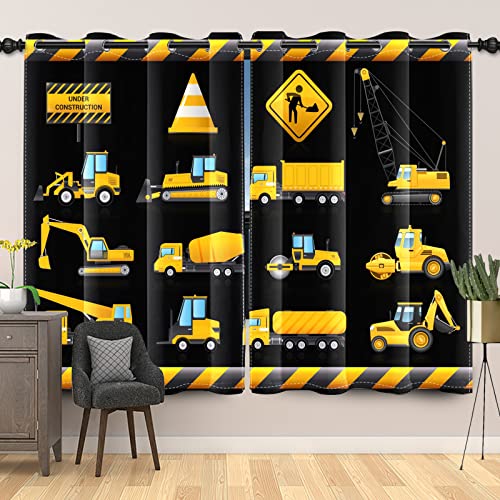 SDOTPMT 107x160cm, 2 Stücke Konstruktion LKW Fenstervorhang Jungen Karikatur Bagger Kranich Fenstervorhänge Gelb Fahrzeuge Schiebevorhänge für Kinderzimmer Verdunkelung Vorhänge von SDOTPMT