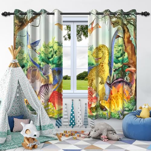 SDOTPMT 107x160cm Netter Dinosaurier Fenstervorhang Karikatur Dschungeltier für Kinder Tierwelt Nashorn Fischfluss Tropische Aussicht Fenster vorhänge Thermisch isoliert Schlafzimmer, 2 Stücke SDOTPMT 107x160cm Netter Dinosaurier Fenstervorhang Karikatur Dschungeltier für Kinder Tierwelt Nashorn Fischfluss Tropische Aussicht Fenster vorhänge Thermisch isoliert Schlafzimmer, 2 Stücke von SDOTPMT