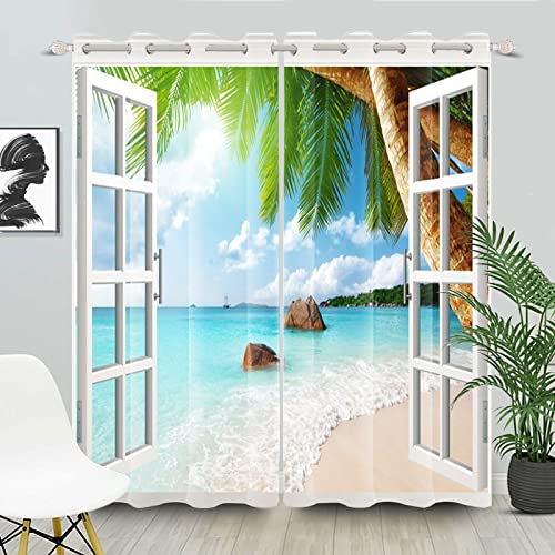 SDOTPMT 107x160cm Sommer Strand Fenstervorhang Blau Ozean Natürlich Hawaiisch Sicht Fenstervorhänge Insel Palme Blickdichte Vorhänge für Kinder Schlafzimmer Thermisch isoliert Vorhang, 2 Stücke SDOTPMT 107x160cm Sommer Strand Fenstervorhang Blau Ozean Natürlich Hawaiisch Sicht Fenstervorhänge Insel Palme Blickdichte Vorhänge für Kinder Schlafzimmer Thermisch isoliert Vorhang, 2 Stücke von SDOTPMT