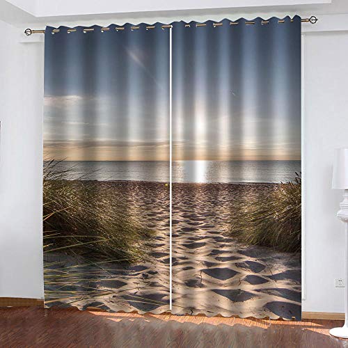 SDSONIU Vorhang Blickdicht 170 X 200 cm Sonniger Strand Verdunkelungsvorhang Ösen-Vorhänge Für Jungen/Mädchen Kinderzimmer Für Wohnzimmer/Büro 2 Panel Verdunkelungsvorhang 3D-Druck Schlafzimmer Wohnz von SDSONIU