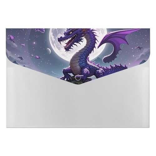 Dokumentenmappen, 6 Fächer, Kunststoff, Violett, Drache, Mond, bedruckt, Aktenordner, Briefgröße, tragbare Ordner, Aktenordner, Organizer Dokumentenmappen, 6 Fächer, Kunststoff, Violett, Drache, Mond, bedruckt, Aktenordner, Briefgröße, tragbare Ordner, Aktenordner, Organizer von SDTKLHW