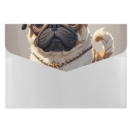 Dokumentenmappen, 6 Taschen, Kunststoff, Cartoon-Mops, bedruckt, Aktenordner, Briefgröße, tragbare Ordner, Aktenordner Dokumentenmappen, 6 Taschen, Kunststoff, Cartoon-Mops, bedruckt, Aktenordner, Briefgröße, tragbare Ordner, Aktenordner von SDTKLHW