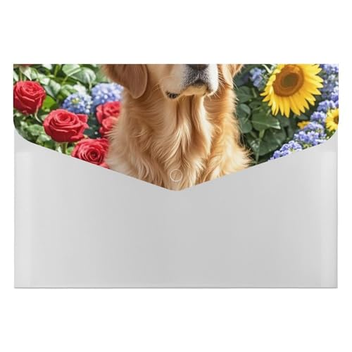 Dokumentenmappen, 6 Taschen, Kunststoff, Golden Retriever und Blumen, bedruckte Ordner, Aktenordner, Briefgröße, tragbare Ordner, Aktenordner Dokumentenmappen, 6 Taschen, Kunststoff, Golden Retriever und Blumen, bedruckte Ordner, Aktenordner, Briefgröße, tragbare Ordner, Aktenordner von SDTKLHW