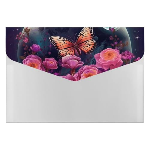 Dokumentenmappen, 6 Taschen, Kunststoff, Mond, Blumen und Schmetterlinge, bedruckte Ordner, Aktenordner, Briefgröße, tragbare Ordner, Aktenordner Dokumentenmappen, 6 Taschen, Kunststoff, Mond, Blumen und Schmetterlinge, bedruckte Ordner, Aktenordner, Briefgröße, tragbare Ordner, Aktenordner von SDTKLHW