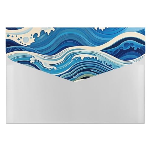 Dokumentenmappen, 6 Taschen, Kunststoff, blaue Wellen, Malerei, bedruckte Ordner, Aktenordner, Briefgröße, tragbare Ordner, Aktenordner Dokumentenmappen, 6 Taschen, Kunststoff, blaue Wellen, Malerei, bedruckte Ordner, Aktenordner, Briefgröße, tragbare Ordner, Aktenordner von SDTKLHW