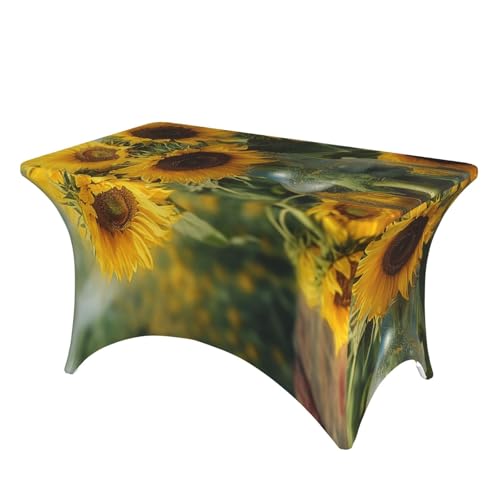 SDTYKHJ Spandex-Tischdecke, dehnbar, wasserdicht, strapazierfähig, Flasche Sonnenblumen, abwischbar, knitterfrei, Bauernhaus, Esstischabdeckung für Party, Bankett, Urlaub von SDTYKHJ