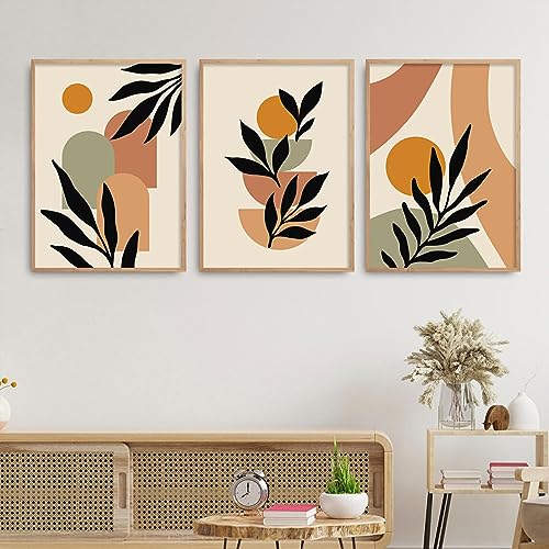 Abstrakte geometrische orange Blätter grüne Wandkunst Poster Leinwand Malerei Drucke Bilder Moderne Wohnzimmer Inneneinrichtung 30 x 40 cm – 3 Stück rahmenlos von SDVIB