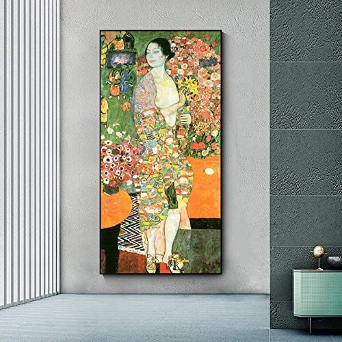 Berühmtes Gemälde Die Tänzerin von Gustav Klimt Leinwand Gemälde Poster und Drucke Frau Wandkunst Bilder Wohnzimmer 35x65cm Rahmenlos von SDVIB