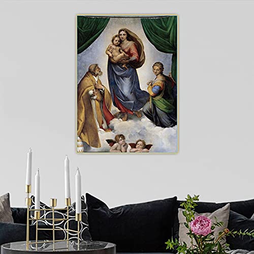 Die Sixtinische Madonna von Raffaello Santi Ölgemälde auf Leinwand, Ästhetik, Bild, Kunsthintergrund, Heimdekoration, Gemälde, 35 x 50 cm, rahmenlos von SDVIB