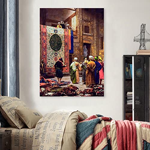 Gerome Berühmtes Kunstwerk Arabischer Teppich Händler Ölgemälde Druck auf Leinwand Poster Veranda Wandkunst Bild Wohnzimmer Deor 40x60cm Rahmenlos von SDVIB
