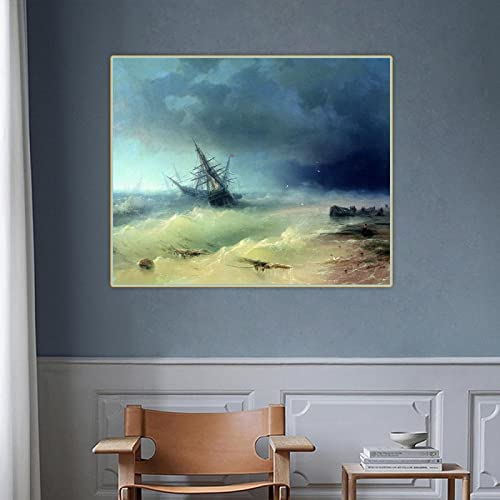 Ivan Aivazovsky "Sturm. 1872" Ölgemälde auf Leinwand, Kunstwerk, Bildhintergrund, Zuhause, Wohnzimmer, Dekoration, Leinwand, 40 x 60 cm, rahmenlos von SDVIB