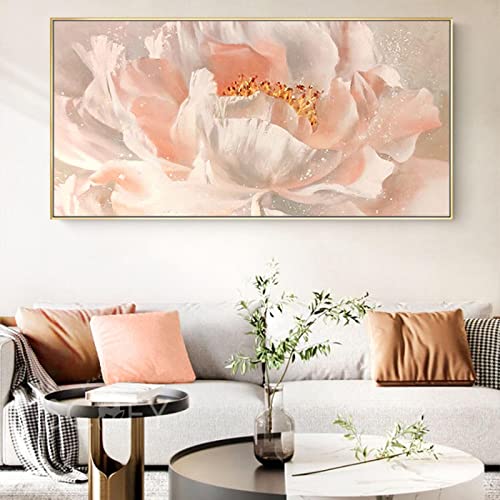 Leinwand Malerei Nordic Rosa Große Blumen Wandkunst Bilder Dekoration Ölgemälde Auf Leinwand Poster Für Wohnzimmer 60x120 cm Rahmenlos von SDVIB