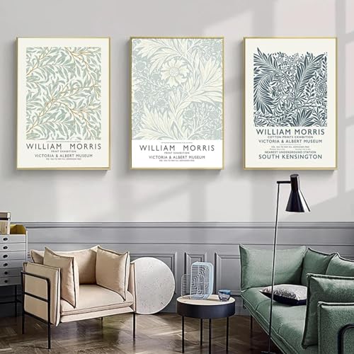 Nordic William Morris abstrakte botanische Poster und Drucke, bedruckte Leinwand, Malerei, Kunst, Wanddekoration, Wohnzimmer, Heimdekoration, 40 x 50 cm, 3 Stück, rahmenlos von SDVIB