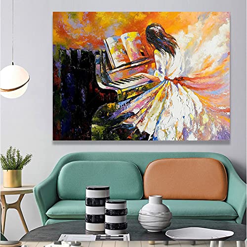 Ölgemälde Mädchen spielen Klavier Leinwand Gemälde Wandkunst Bilder Poster für Wohnzimmer Schlafzimmer Hintergrund Wohnkultur23,6 "x 31,4" (60 x 80 cm) Kein Rahmen von SDVIB