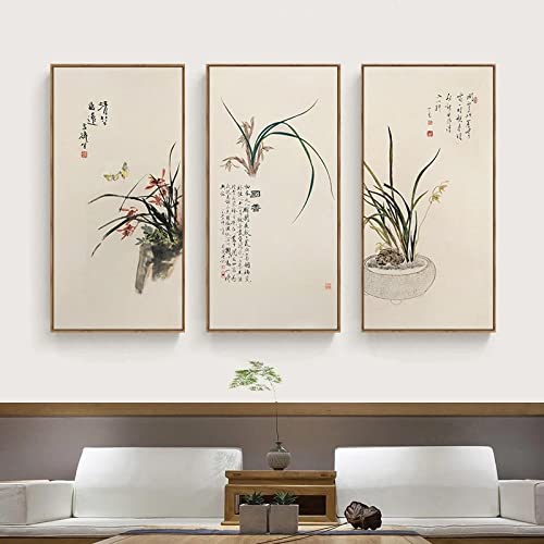 Orchideen-Blumen-abstrakte Leinwand-Malerei im traditionellen chinesischen Stil, Poster, Drucke, Wandkunst, Bilder, Wohnzimmer, Heimdekoration, 40 x 80 cm, kein Rahmen von SDVIB