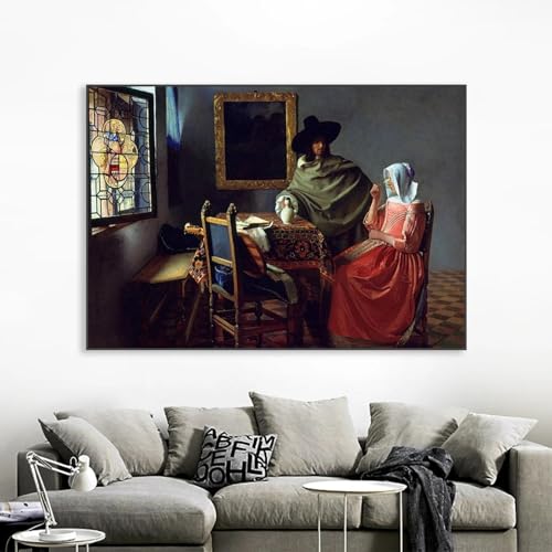 SDVIB Glas Wein Poster Johannes Vermeer Druck Vintage klassische Ölgemälde Druck Barock Porträt Leinwand Malerei Dekor 40 x 60 cm rahmenlos von SDVIB
