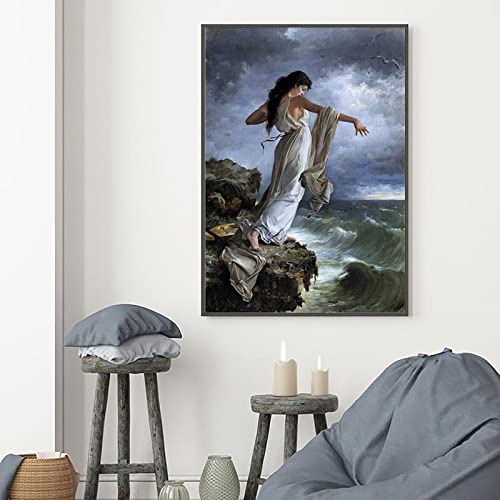 Sappho springt ins Meer, veränderte Kunstdrucke, Miquel Carbonell Selva, Ölgemälde auf Leinwand, Poster, Galerie, Wanddekoration, 30 x 50 cm, rahmenlos von SDVIB