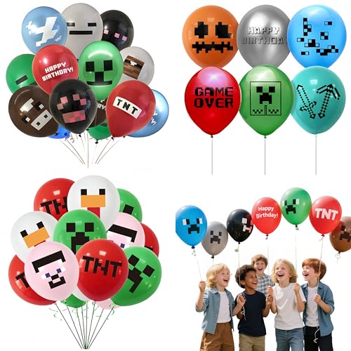 SDXCJY 36 Stück Pixel Luftballons, Geburtstagsdeko Spiel Jungen Videospiele Party Dekoration Set,Pixel Geburtstag Dekorationen für Jungen Mädchen Erwachsene (36 Stück) von SDXCJY