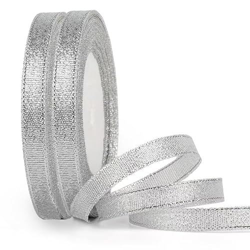 SDZMDL Silberfarbenes Glitzerband, 1,27 cm, 22 m/Rolle x 2 Rollen, glitzernde metallische Stoffbänder für Geschenkverpackungen, Partydekoration, Hochzeit und Basteln. SDZMDL Silberfarbenes Glitzerband, 1,27 cm, 22 m/Rolle x 2 Rollen, glitzernde metallische Stoffbänder für Geschenkverpackungen, Partydekoration, Hochzeit und Basteln. von SDZMDL