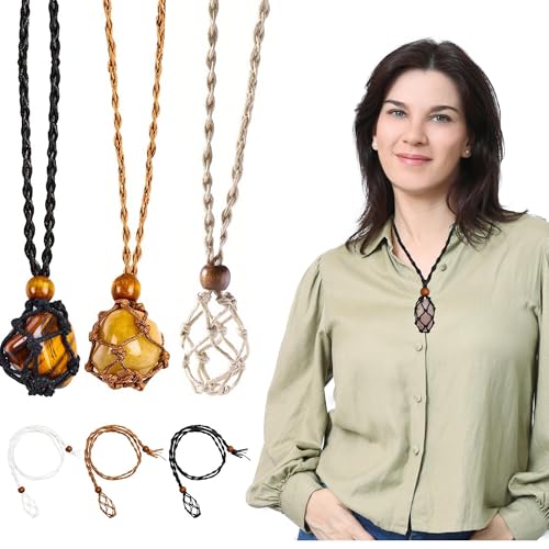 SEABABOO Halskette Schnur Leerer Stein Leer Steinhalter 6 Stück Stein Halskette Schnur Leer Quarz Kristall Stein Halskette Schnur Verstellbares für DIY Halsketten Schmuck Amulette (6) von SEABABOO